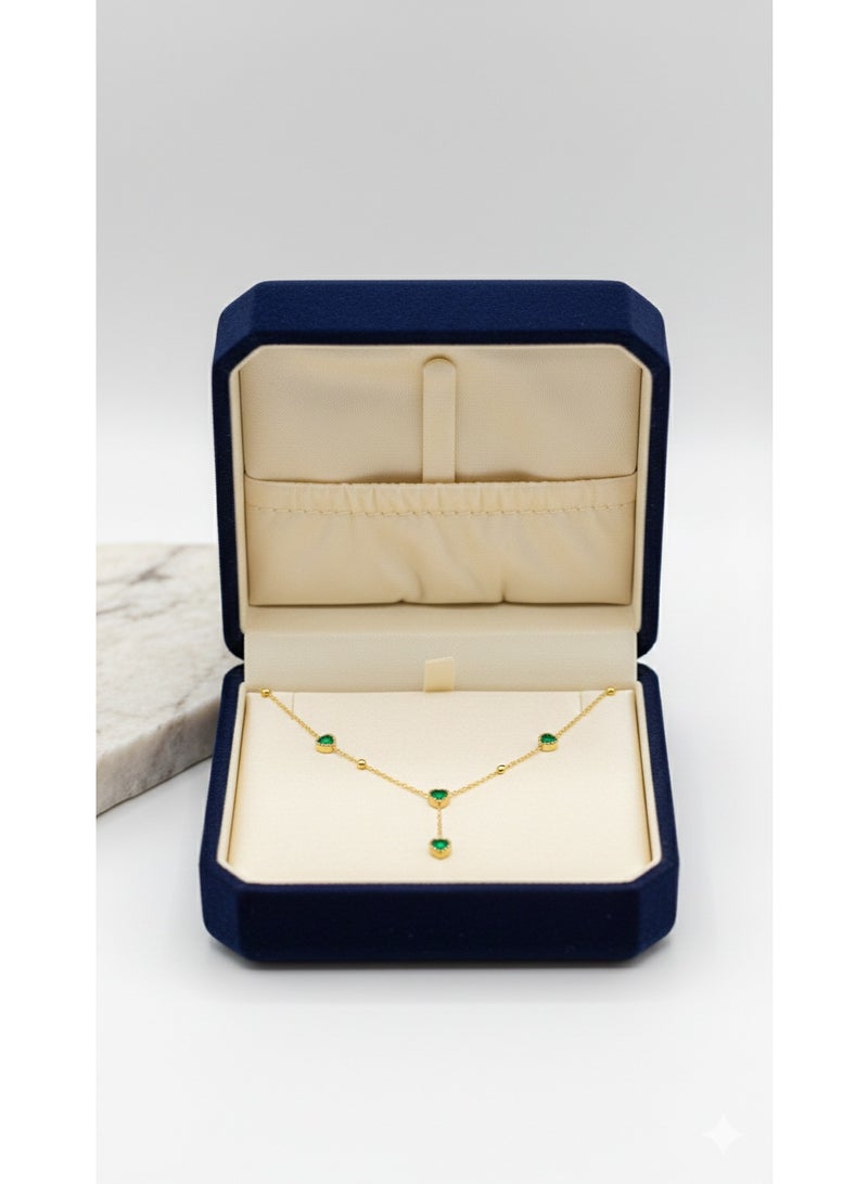 WARD Trendy Gold-Plated Y-Necklace with Green Heart Zirconia - Tarnish Resistant Stainless Steel - Image 1
